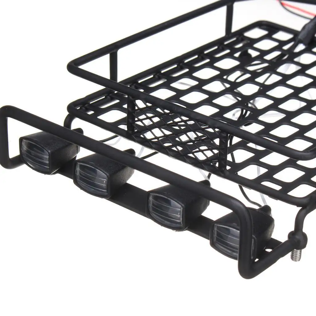 타미야 CC01 SCX10 Axial 515B용 랭글러 대형 루프랙 루프랙 루프 캐리어 4 LED 라이트 바 포함 썸네일 5