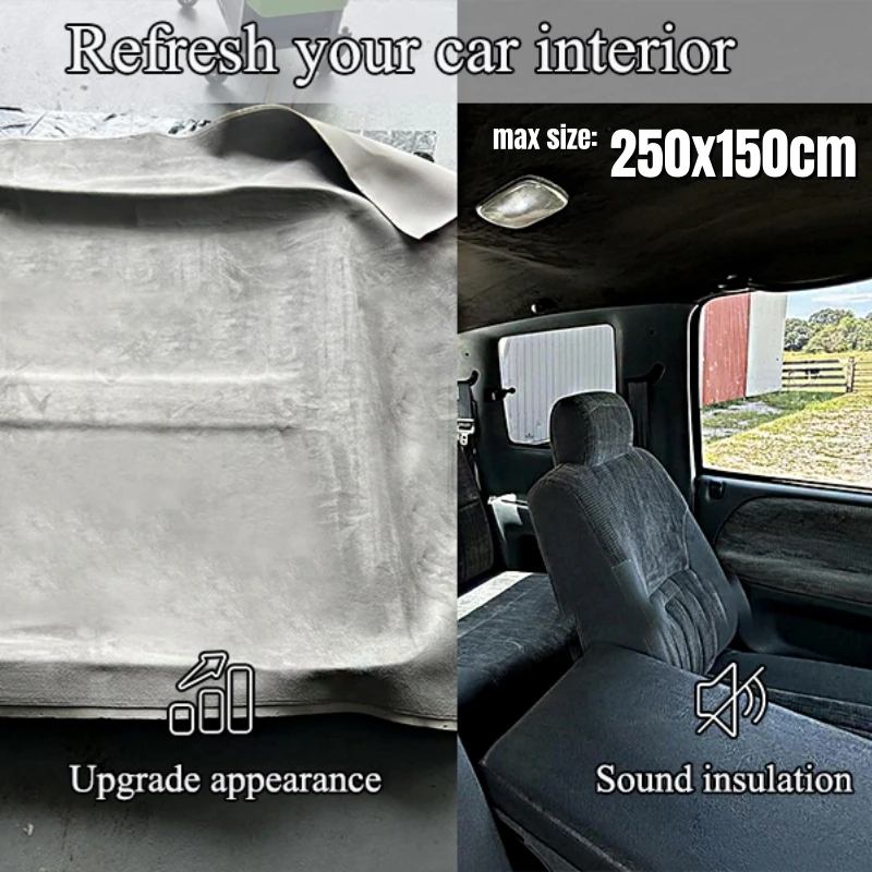 

250/200/100/50x150cm Suede Car Headliner Fabric Foam Material for Car Interior Upholstery Repair Ceiling Sky Roof Lining Fabrics