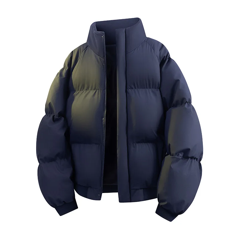 Parka en cuir PU bordeaux pour hommes, veste bouffante rembourrée à col montant, coupe ample, couleur unie, manteau Parka en PU pour Couple, manteaux Streetwear