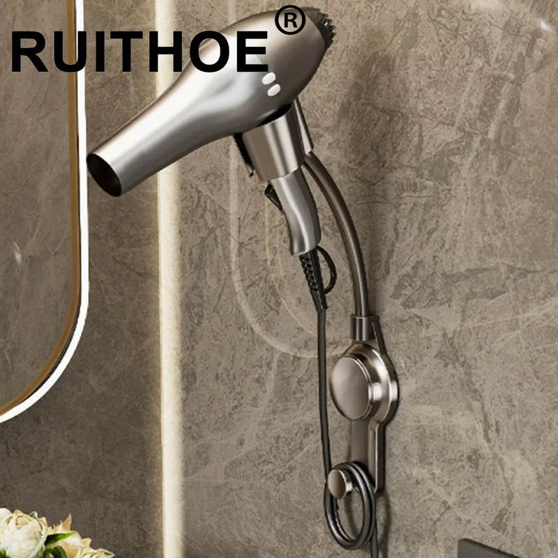 Soporte para secador de pelo con ventosa potente, estante organizador para baño, organizador para ducha, no es necesario sostenerlo en la mano, estante colgante