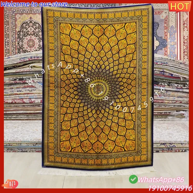 CECertificate 120x180cm Vintage Persian Style Handmade Double Knot Turkish Silk Carpet Floral Pattern Washable Stain