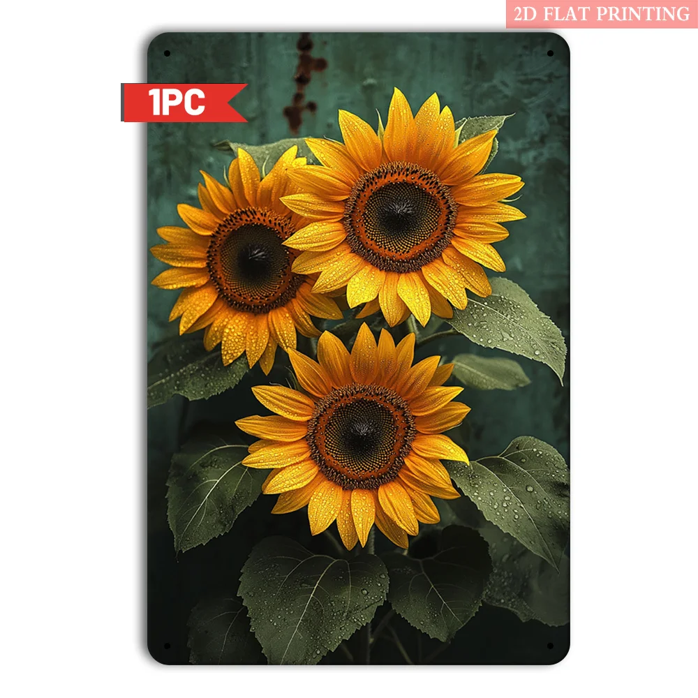 Vintage Metallschild mit drei Sonnenblumen, Eisen, 20,3 x 30,5 cm, Retro-Wanddekoration, Blechschild für Büro, Wohnzimmer