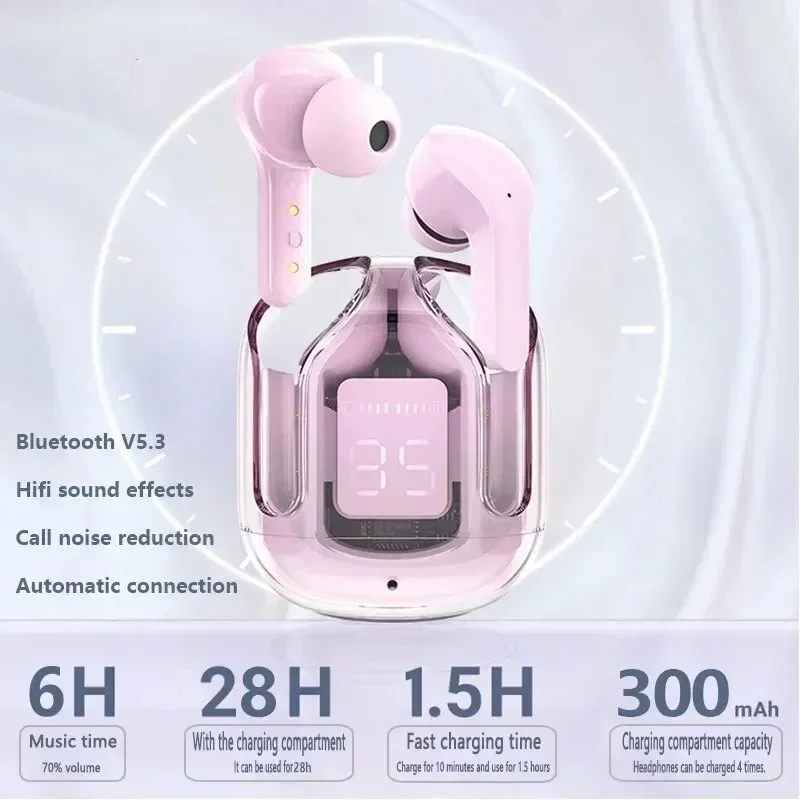 TWS Wireless Bluetooth Headset Transparent Design with LED Digital Display Stereo Sound  Earphones for All Smartphones