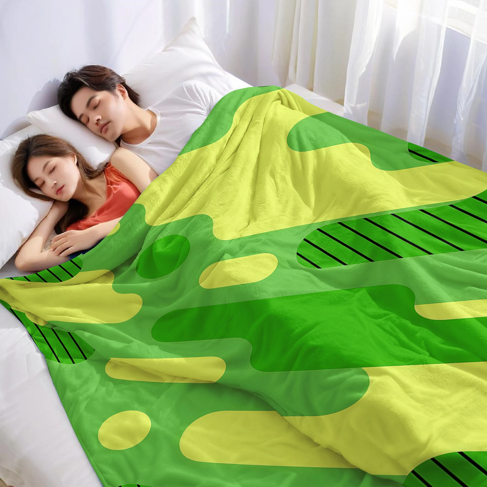 Green Geometric Lightweight Microfiber Soft Christmas Fleece Blanket Warm Cozy Throw for Bed Sofa Office Travel All Season