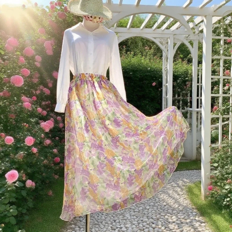 

Men Women Plus Size Floral Skirt Glossy 2 layers Mesh gauze pajamas Skirt Sissy DJ Club Bar Private Party Costumes