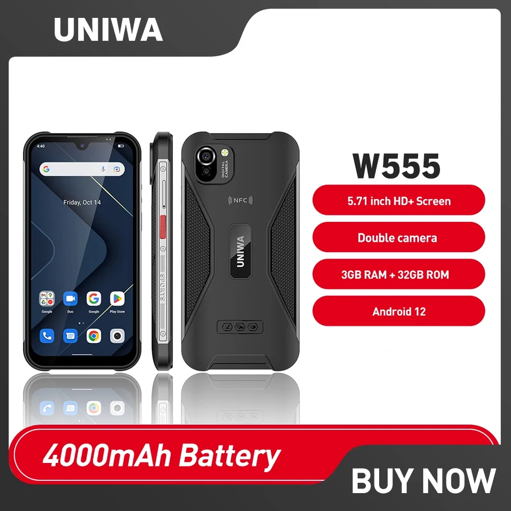 

UNIWA W555 4G Smartphone Android 12 PTT 3GB 32GB 5.71 Inch HD+ Quad Core Phone Smartphones 13MP Rear Camera 4000mA Cellphone NFC