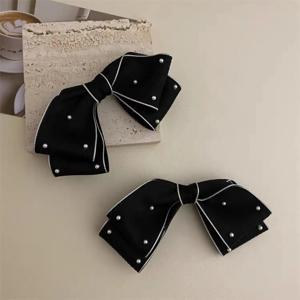 Korean Version of The New Bow Imitation Pearl Hairpin Two-piece School Party Simple Hairpin Suit Girls Lovely Hair Accessories