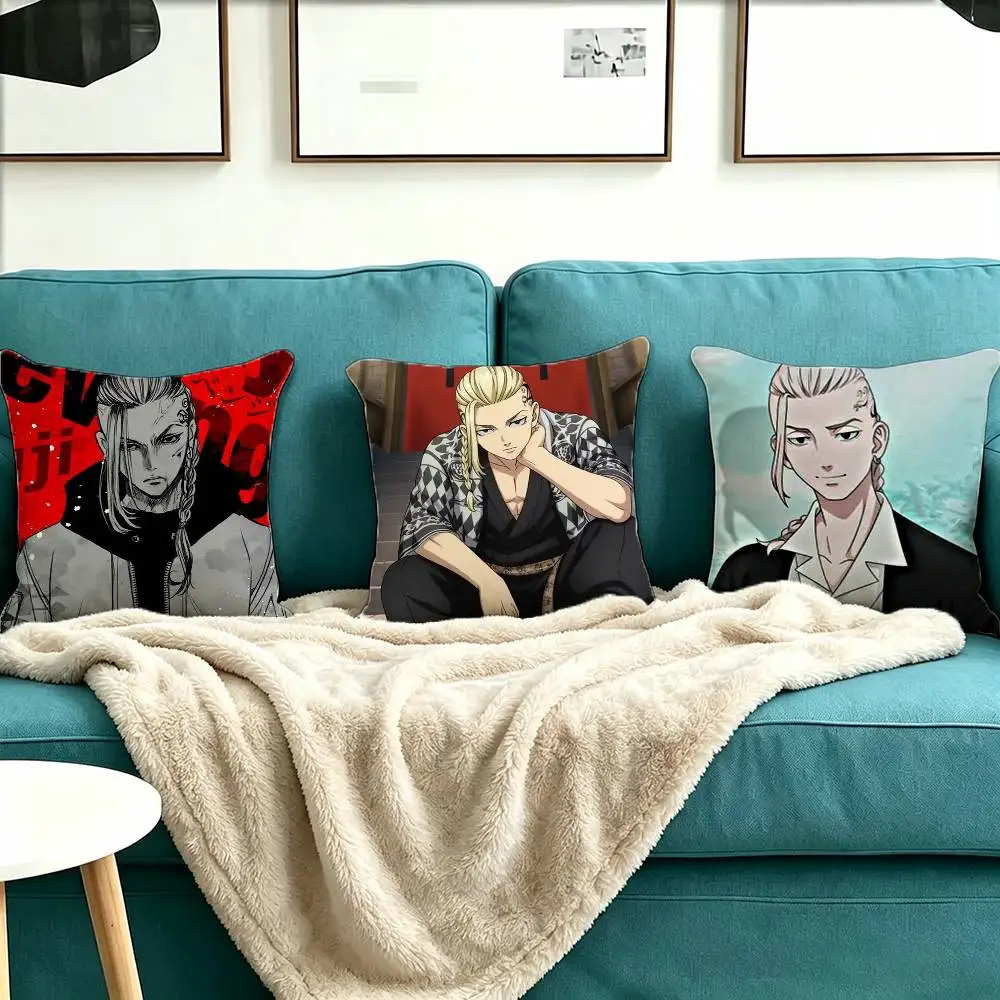 A-Tokyo Revengers Ken Ryuguji Pillow Case Square Double-Sided Sofa Cushion Cover Bedroom Bedside Pillow
