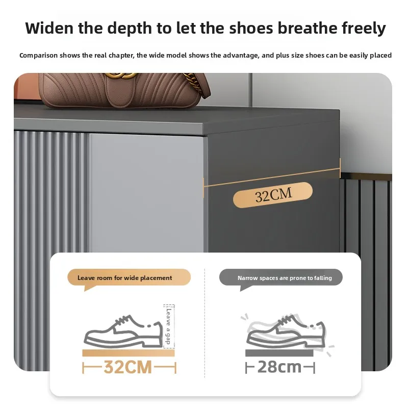 خزانة أحذية من الخشب الصلب، خزانة تخزين عتبة الباب المنزلية، خزانة مدخل مواجهة الحائط، رف أحذية داخلي متعدد الطبقات #4