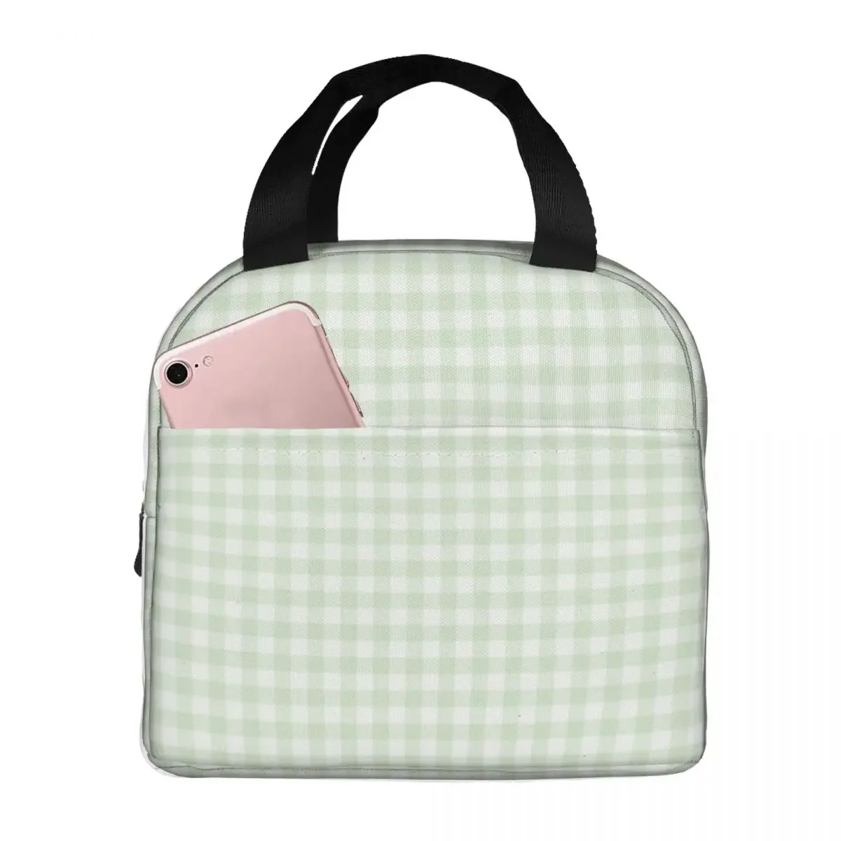 

Sage Green Gingham Lunch Bags Insulated Bento Box Portable Lunch Tote Resuable Picnic Bag Cooler Thermal Bag for Woman Kids Work