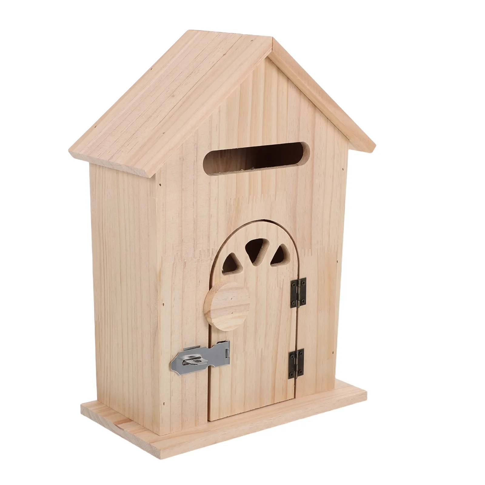 Locking Wall-Mount Mailbox Wood House Shaped Vintage Design Security Drop Box Large Outdoor Mailbox for Home Office Farmhouse