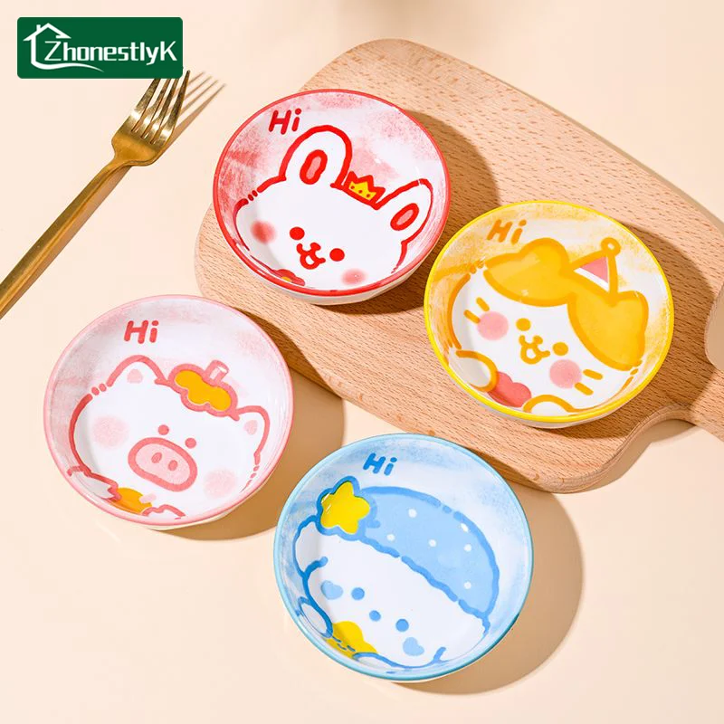 A Set of 4 Adorable Animal Ceramics Sauce Dish Seasoning Plates Bowl Table Service Soy Vinegar Dishes Hot Pot Dipping Wholesale