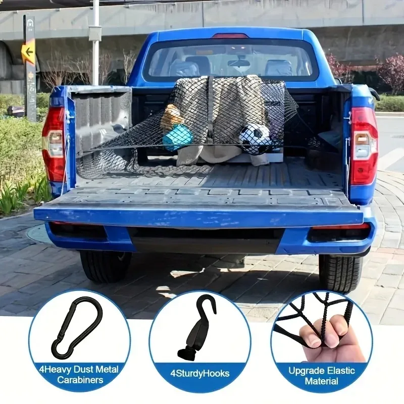 Universelles Laderaumnetz, elastisches Gepäcknetz aus Polyester, Heckklappen-Organizer, vielseitig einsetzbar, leichter Transport, einfache Installation. – Detail 4