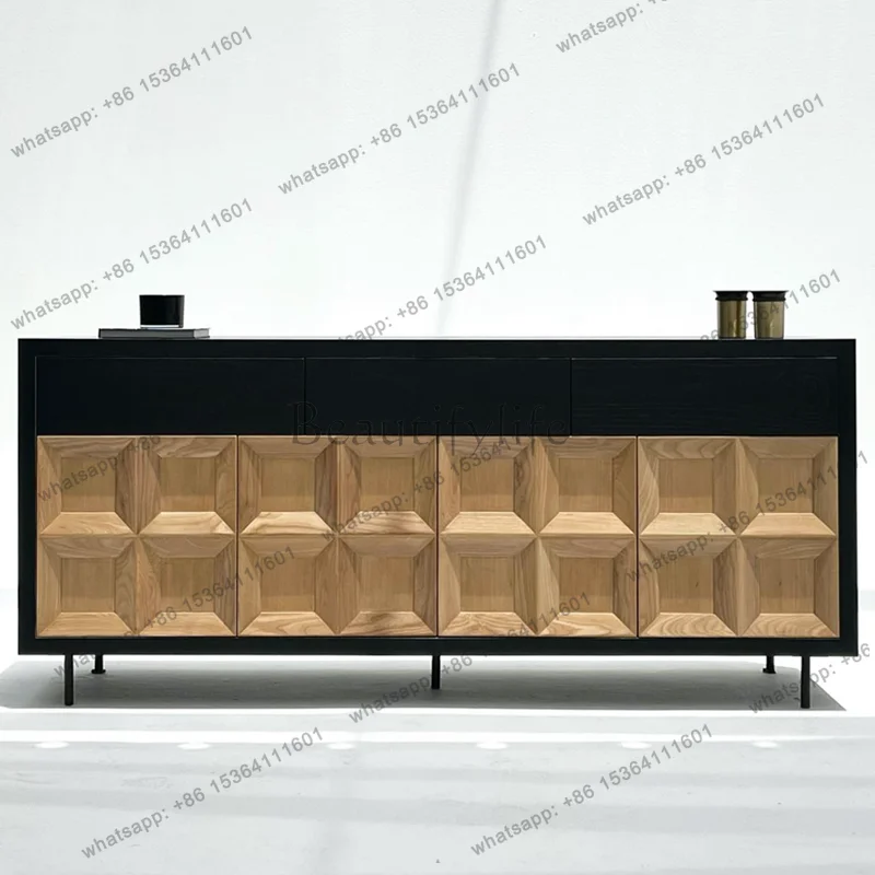 FG Nordic solid wood dining side cabinet medieval retro modern simple Italian oak storage cabinet