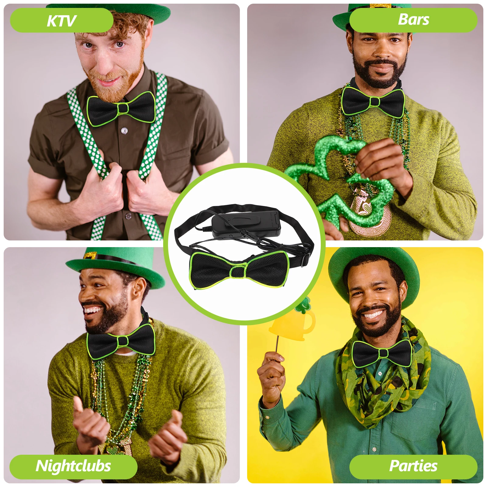 

LED Light Up Bow Tie Glowing Necktie for Men Party Props Costume Accessories Green Color Not Included Fits All Occasions