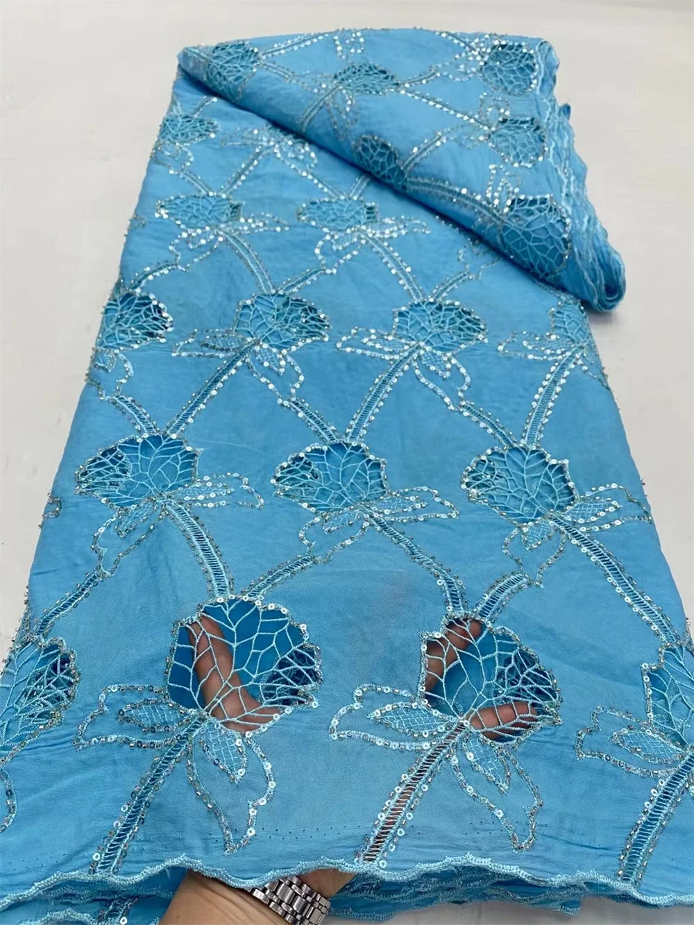 Céu azul africano chiffon tecido de renda alta qualidade nigeriano suíço voile renda na suíça algodão 100 para vestido casamento W209-1