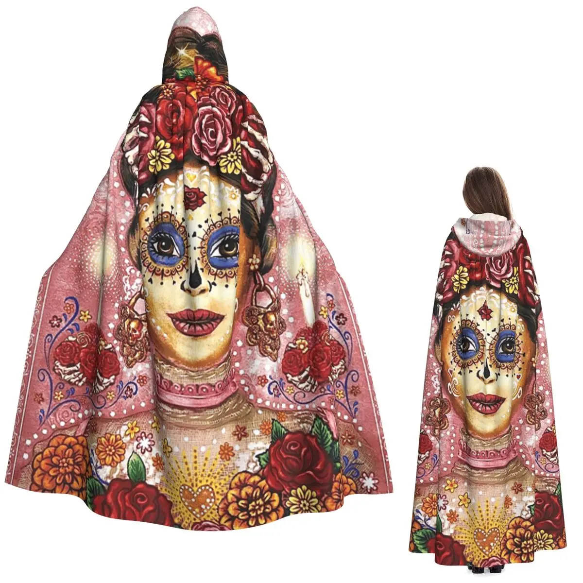 

Dia De Los Muertos Day Of The Dead Woman Long Hooded Cloak Witch Medieval Costume Cosplay Cape HalloweenVampire Adult Unisex