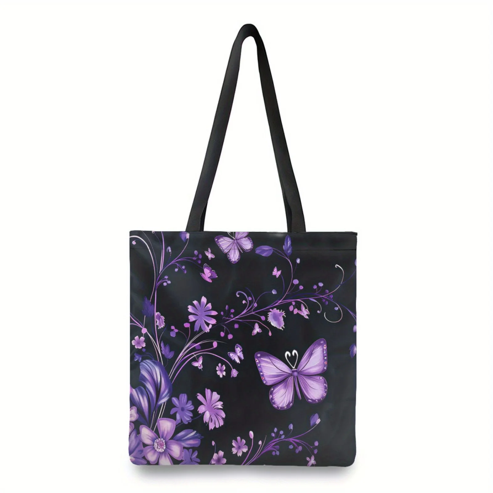 Lila Schmetterling wiederverwendbare Tragetasche, vielseitige Schulter- und Handtasche für Fitnessstudio, Strand, Einkaufen und den täglichen Gebrauch