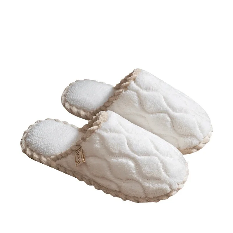 New Women Cotton Slippers House Couples Fluffy Slides Autumn Winter Solid Warm Plush Slippers Bedroom Ladies Cotton Shoes TG28