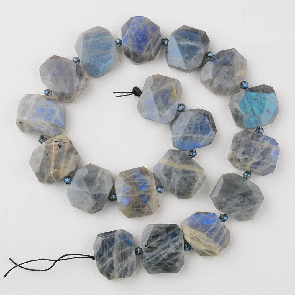 18X25mm Wholesale Natural Genuine Gray Blue Light Labradorite Hand Cut Faceted Cube Free Form Loose Beads 15