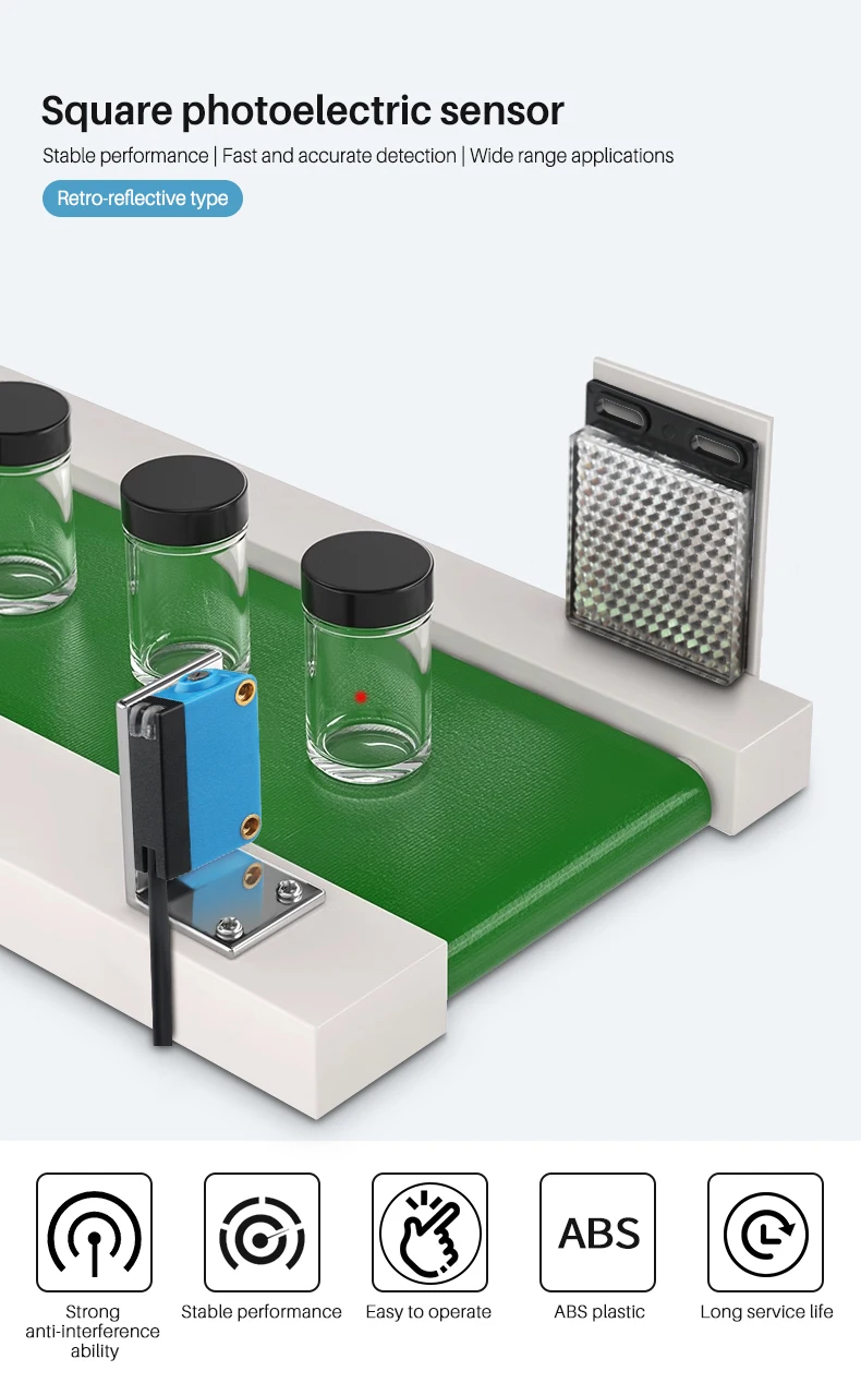 Automation equipment object counting sensor specular reflection transparent bottle sensing optical sensor