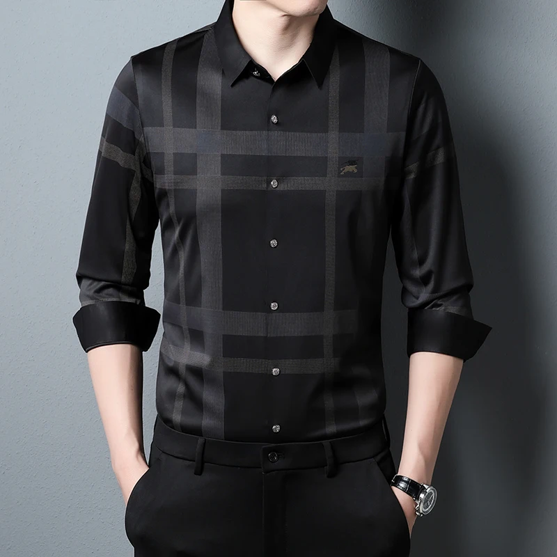 New Men\'s Casual Business Leisure Shirt Man Classic Long-sleeved Check Shirt Top