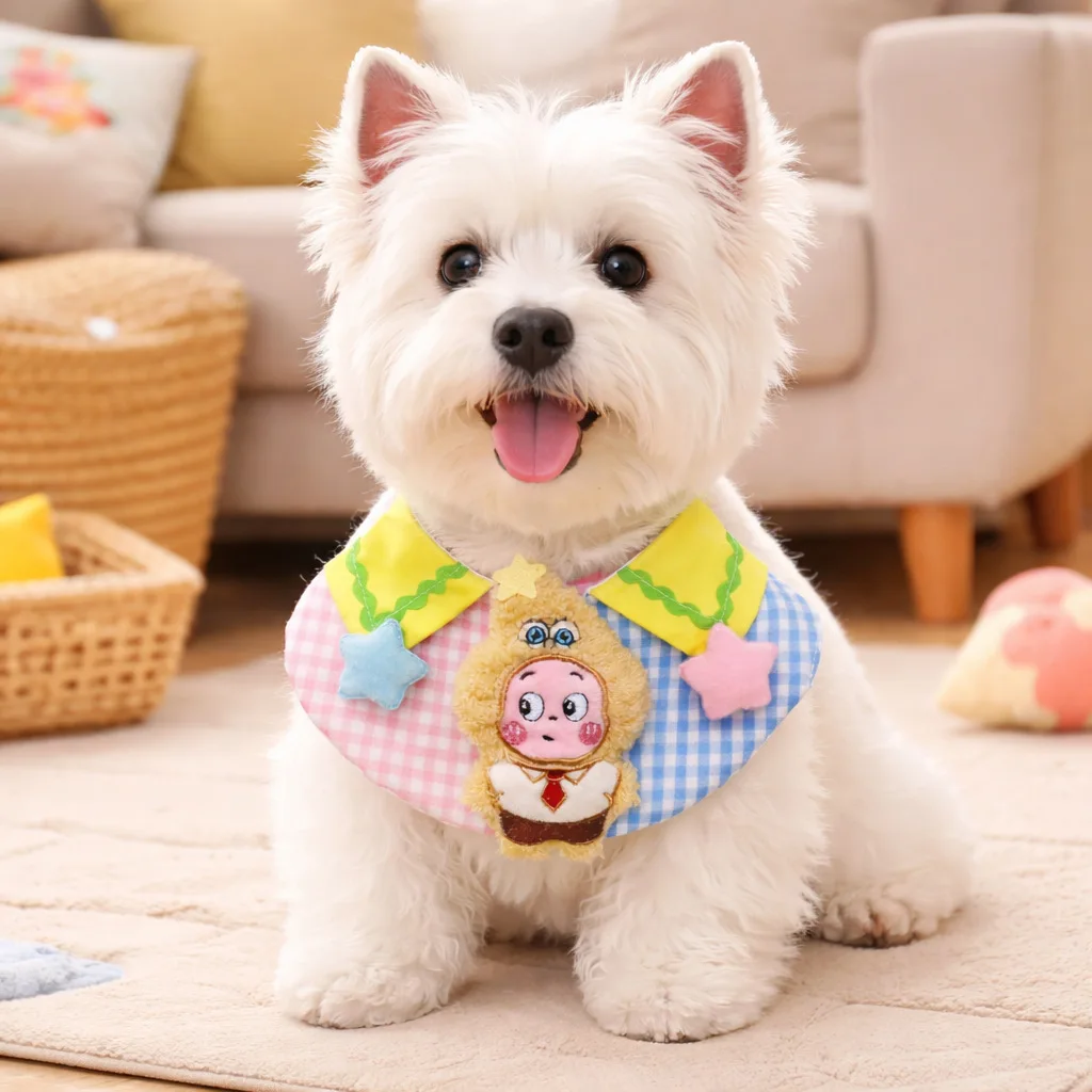 Milk potato pet bib color matching plaid cute cartoon star people cat dog saliva towel soft cute scarf decorative doll