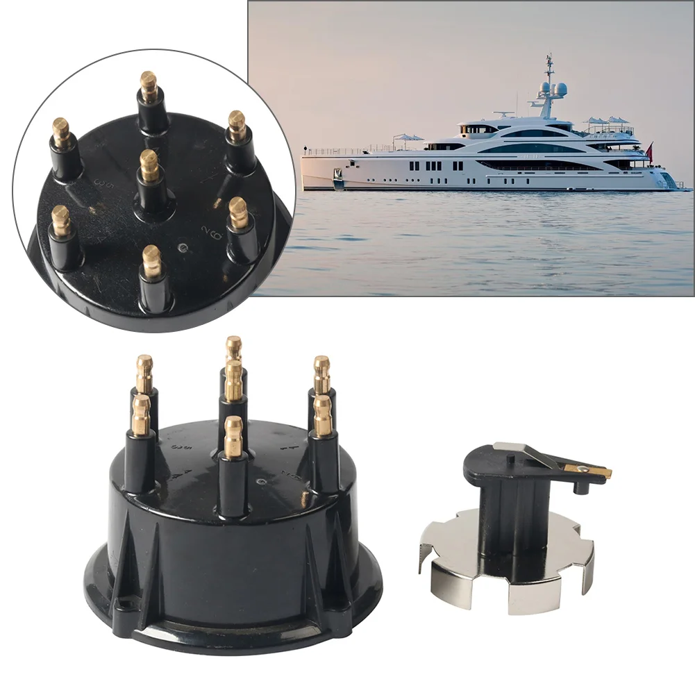 815407Q5 Ignition System Distributor Kit Cap Outboard Motor Rotor Cover For Mer Cruiser For GM Plastic + Metal Black