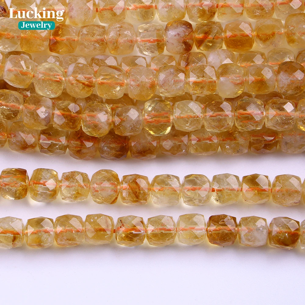 

Natural Golden Citrine Square Beads 6mm Gemstone Beads for Healing Jewelry Making DIY Crystal Chakra Bracelets