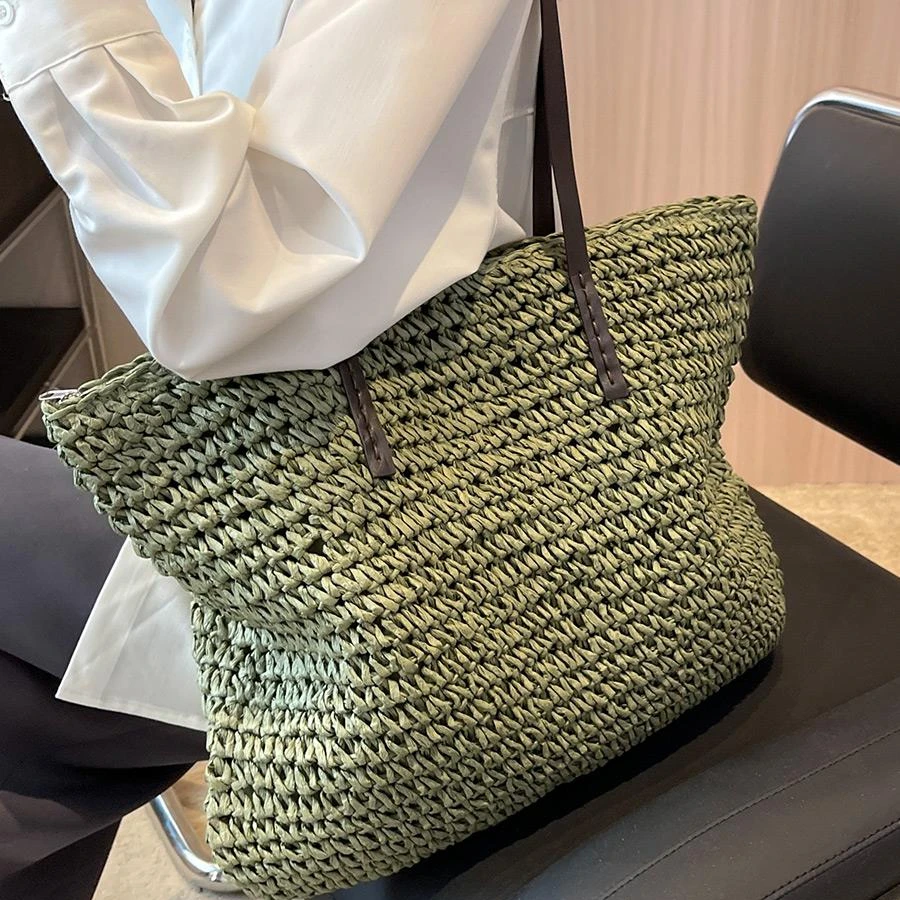 Bolso de mano tejido de paja de diseño de lujo para mujer, bolsos casuales de gran capacidad, bolsos de hombro de playa de moda, compras de estilo Simple