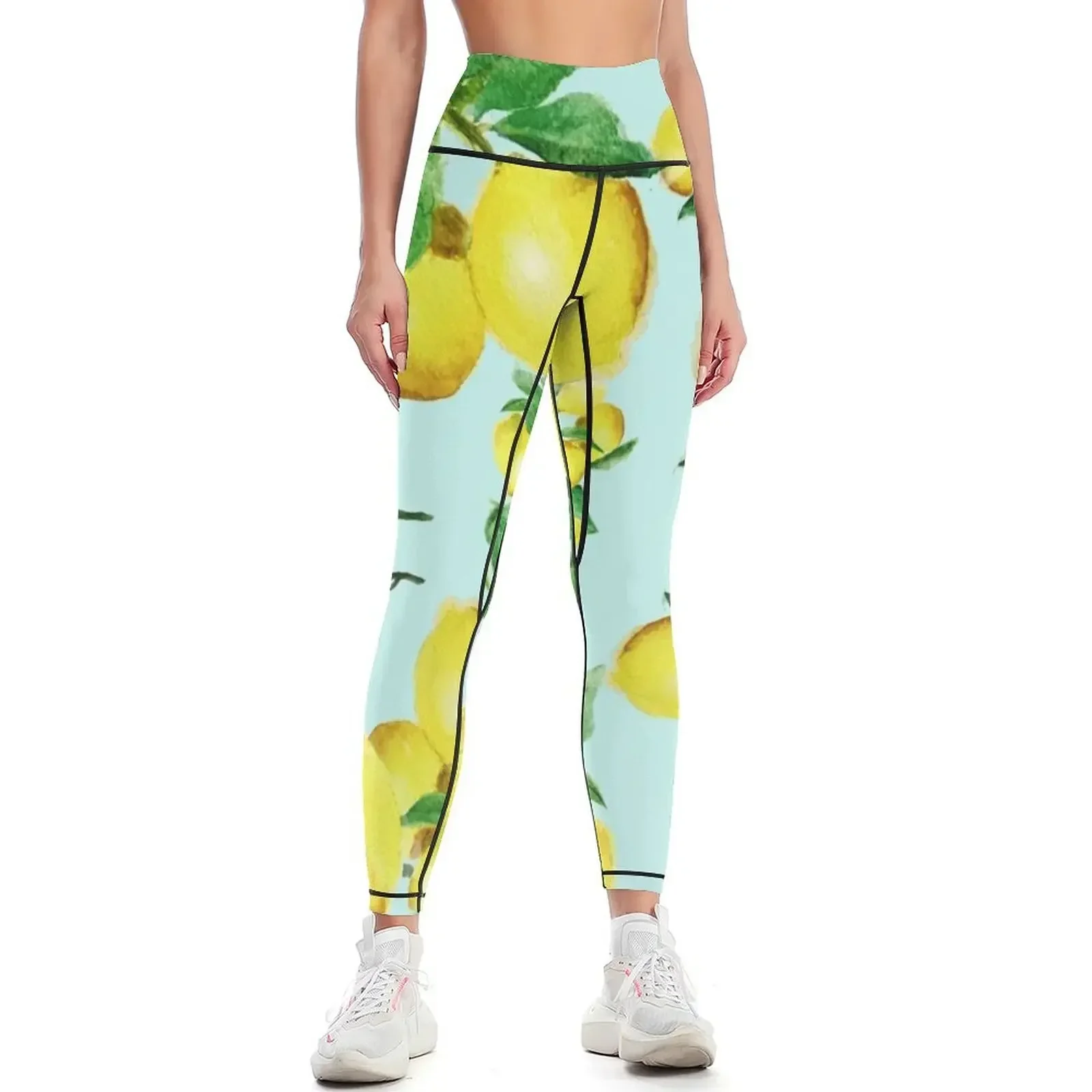 

yellow lemon in blue background Leggings gym top Golf wear harem pants trousers Womens Leggings