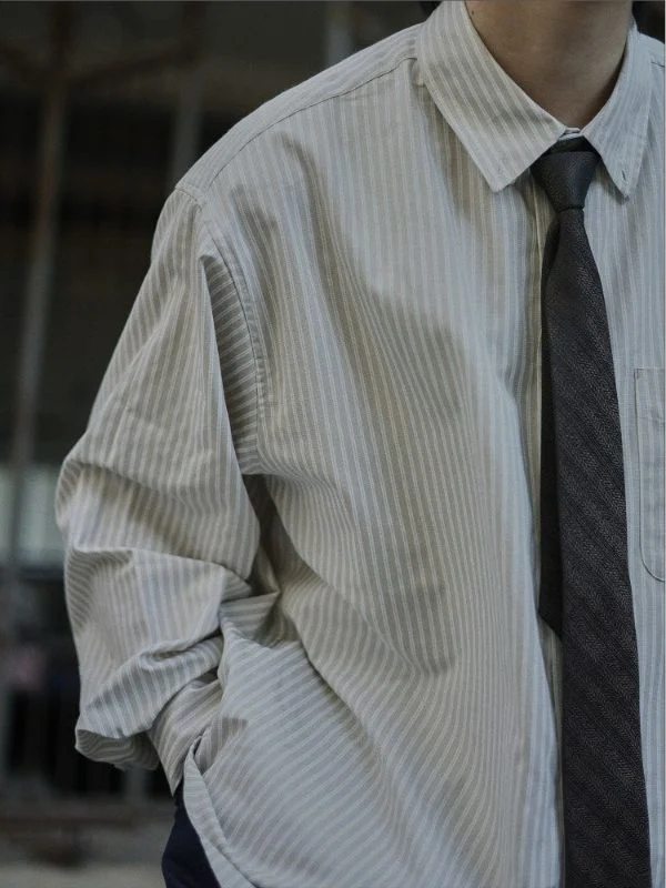 

Youthful Men's Striped irt Spring Thin Outerwear Inner College Sle Loose Japanese Retro irt Vertical Stripes Casual Wear