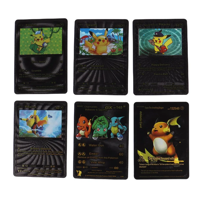 Cartes Pokémon brillantes noires pour enfants, carte de collection à collectionner, anime, jouet cadeau, bricolage, 55 pièces par boîte