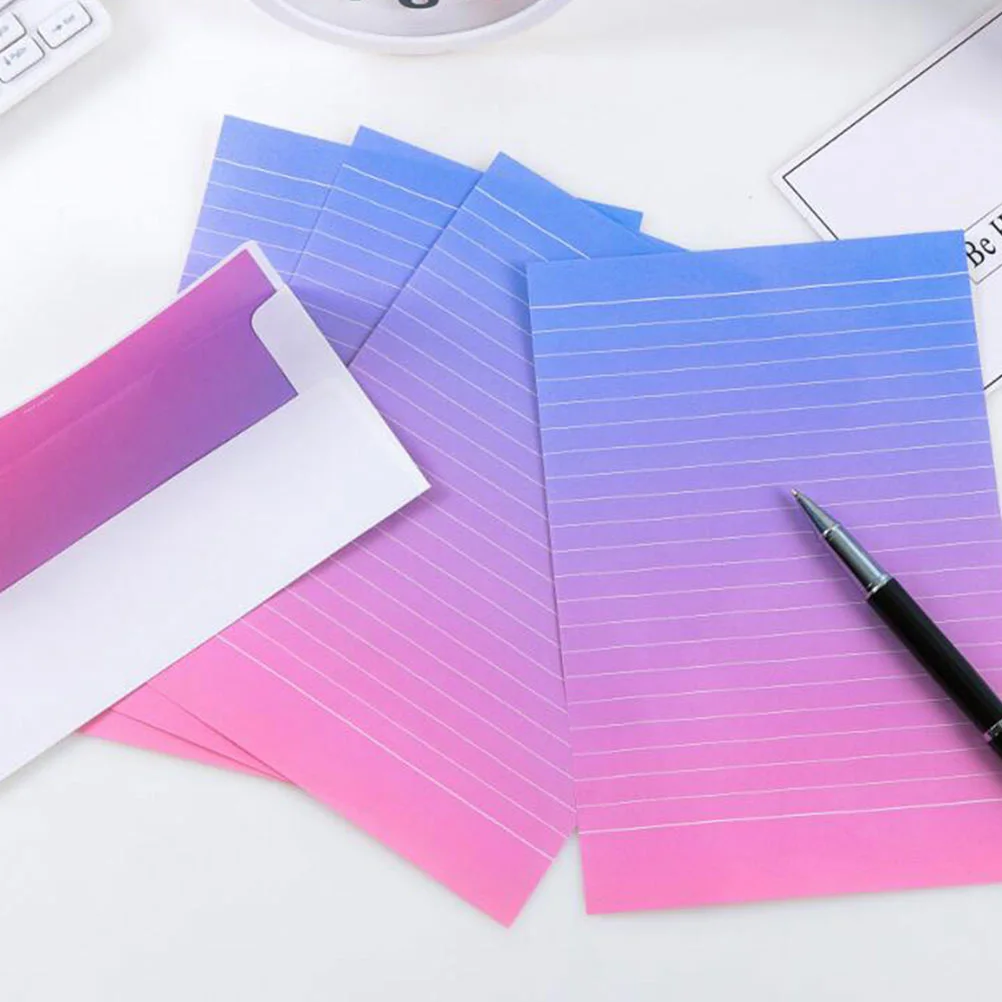 4セットの便箋と封筒セット グラデーションカラーの筆記用具 手紙、招待状、感謝状に最適