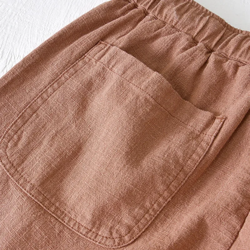 Summer Thin Breathable Straight Tube Shorts Pants Mens Beach Sold Color Casual Loose Cotton Linen Pants Joggers Shorts Male Wear