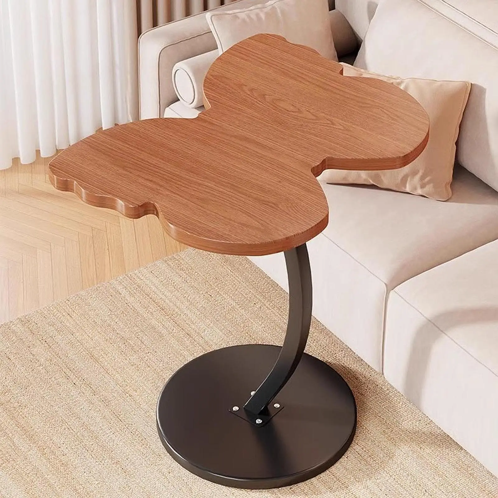 C Shaped End Table Accent Table Stable Unique Solid Wood Portable Small Sofa Coffee Table for NightStand Dorm Bed Cabin Hotel