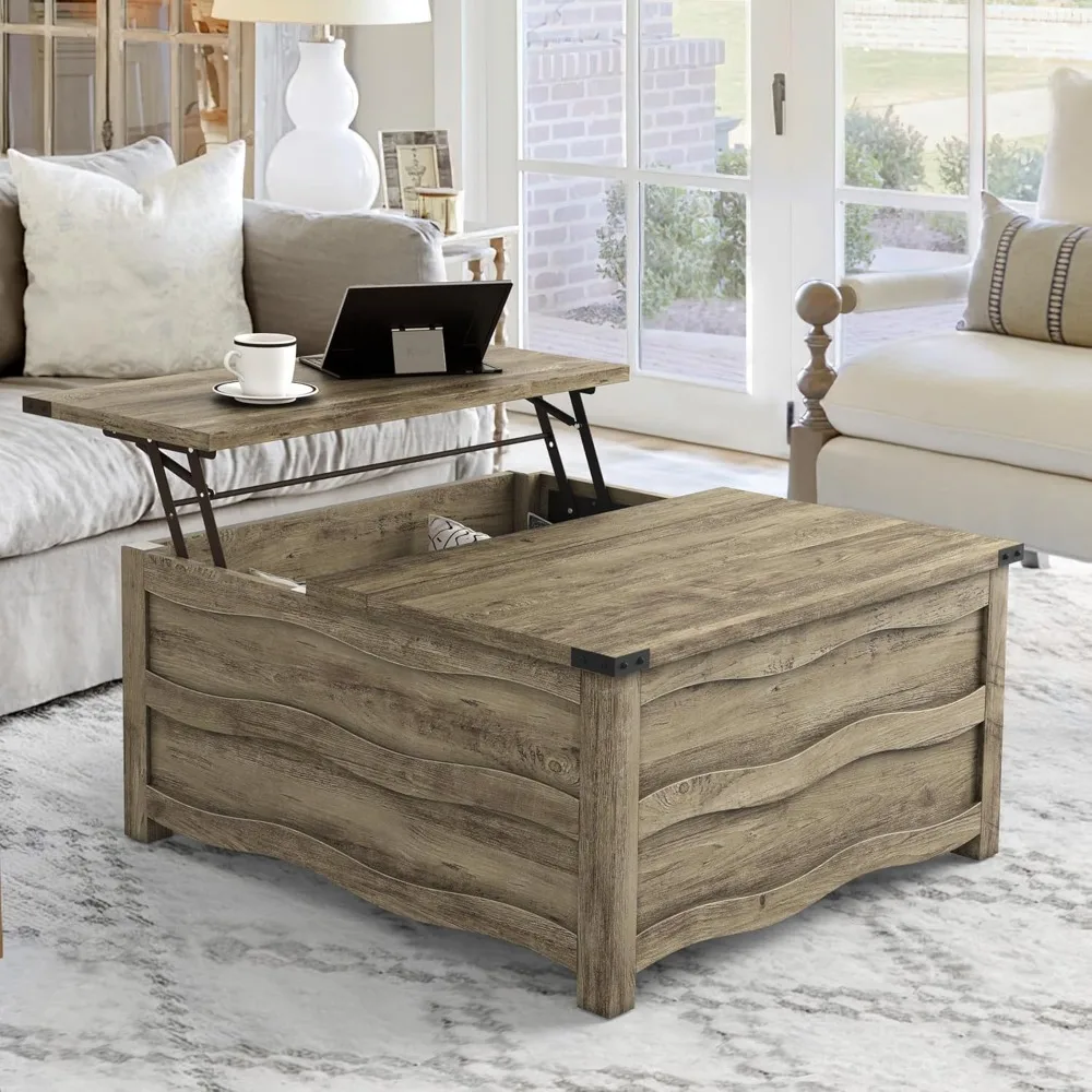 

35.6" Lift Top Coffee Table with Storage, Farmhouse Coffee Table for Living Room with Large Hidden Storage Compartment