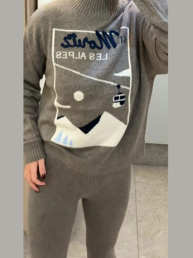 

Женский свитер, вязаный топ, брюки, комплект, водолазка, пуловер с длинными рукавами, узкие прямые брюки, весна 2026, новые женские комплекты из 2 предметов