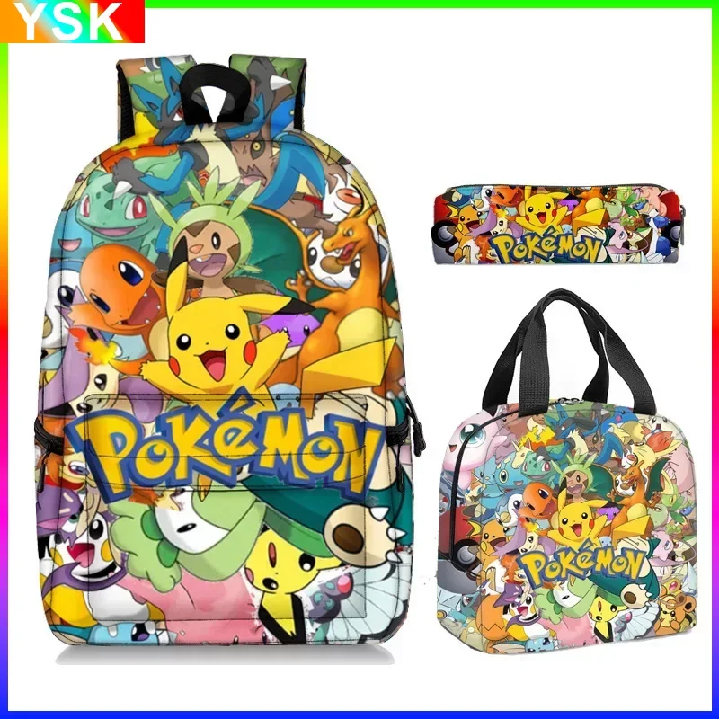 2PC/3PC-Set Pikachu Pokemon Backpack Primary and Middle School Students Boys Girls Anime Cartoon Sports Lightening zipper