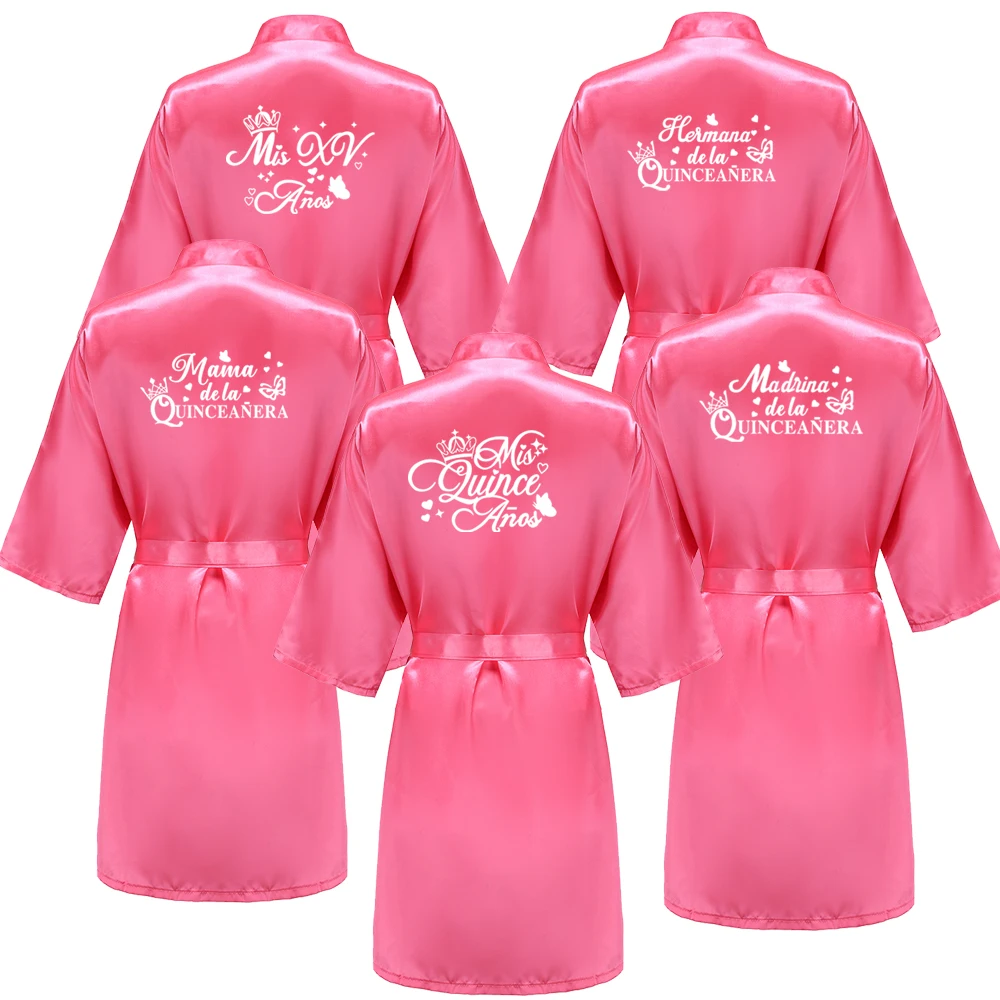 Mis15 Años Robe 15 Years Girl Birthday Party Robes Quinceanera Robe Mis XV Bathrobe Silkly Nightgown