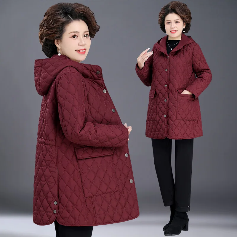 

Lightweight Mid-Length down Jaet Women's Cotton Coat Mom's Faionable Winter Outerwear Loose Fit Hooded Thiened Polyeste...