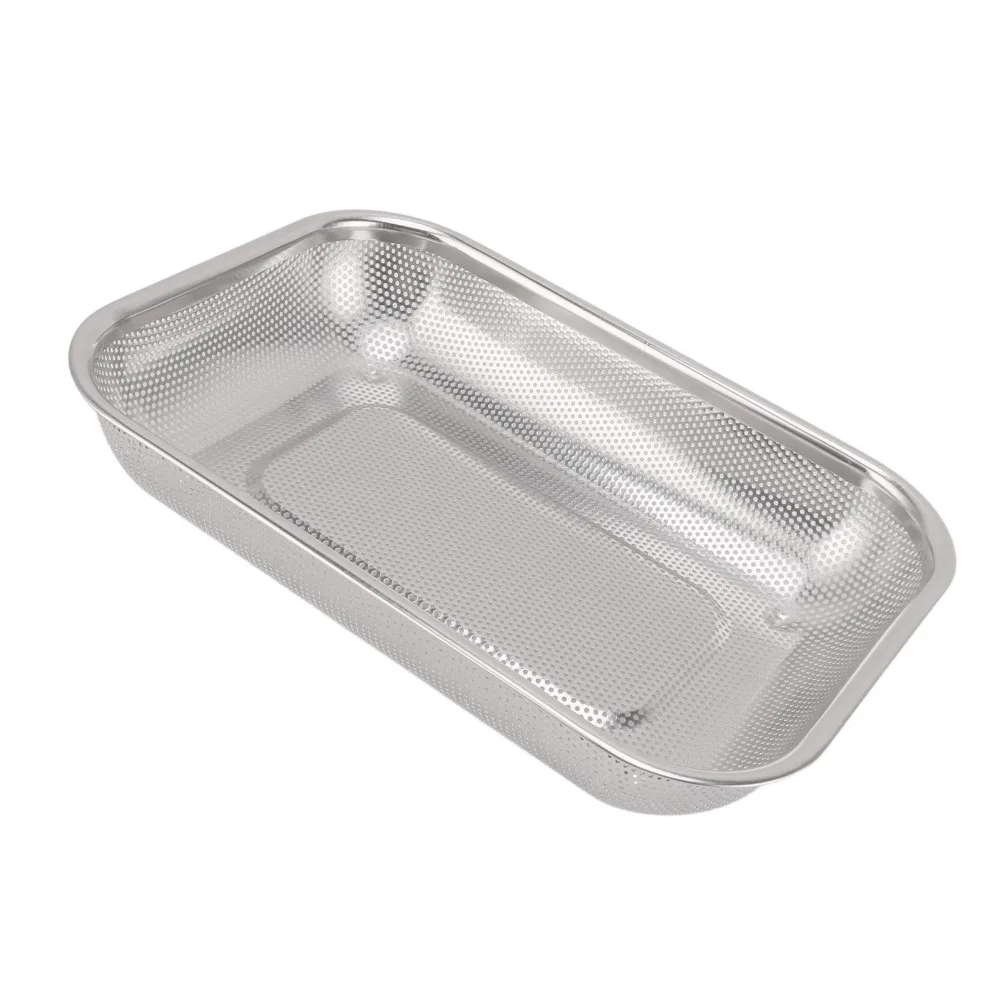 Stainless Steel Rectangular Strainer Basket S/L Fine Mesh Mesh Drain Basket Rectangle Shape Vegetable Washing Basket
