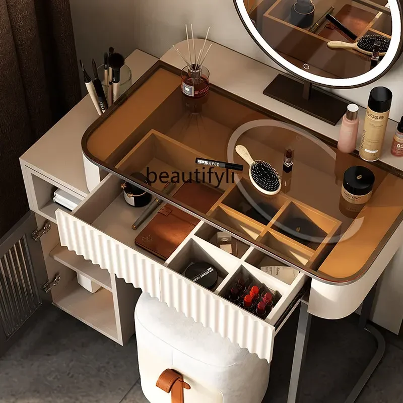 FG10Cream Style Dressing Table Bedroom Small Apartment Simple Contraction Band LED Light Makeup Table