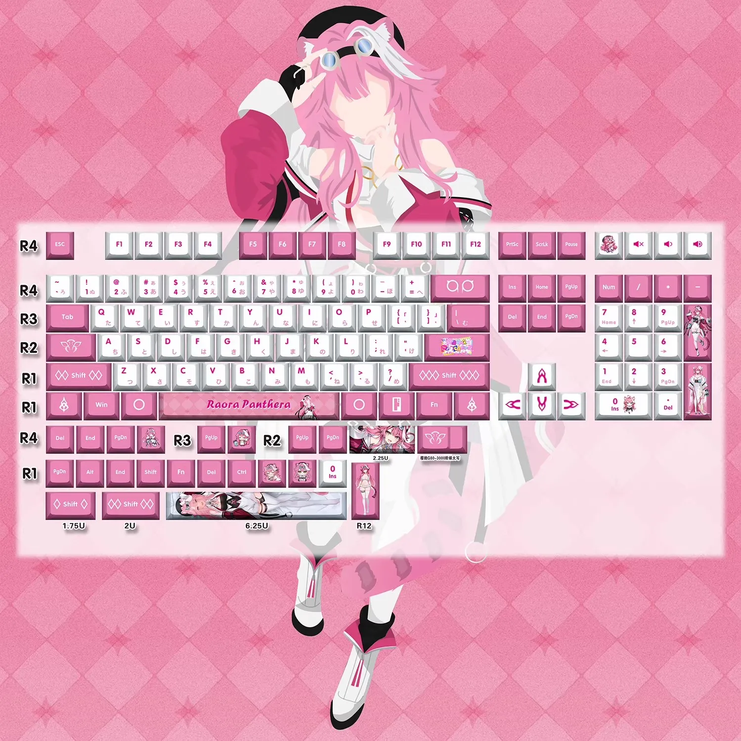 132 Keys Raora Panthera Keycaps ラオラ Keycap PBT Hololive Key Cap Dye-Sub Keycaps Anime Key Caps for ANSI Made68 Mad68 Wooting60