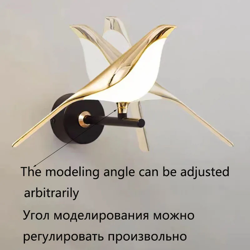 Personality LED Gold Bird Wall Lamp Living Bedroom Bedside Hanging Lamp Novelty Rotatable Creative Wall Lamp Foyer Wall Lights