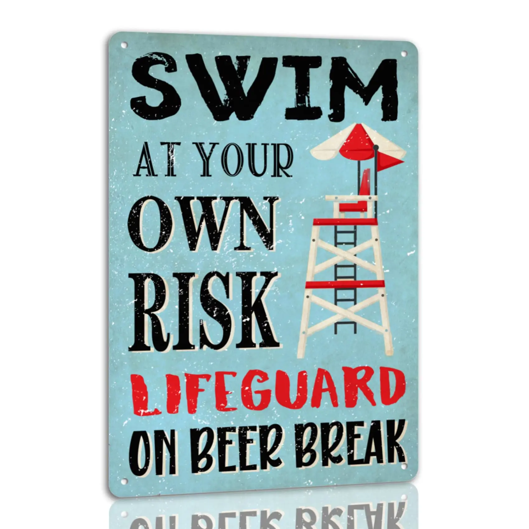 Swim At Your Own Risk Lifeguard On Beer Break Tin Sign Vintage Swimming Pool Metal Signs Funny Pool Decor For Pool Party Wa s
