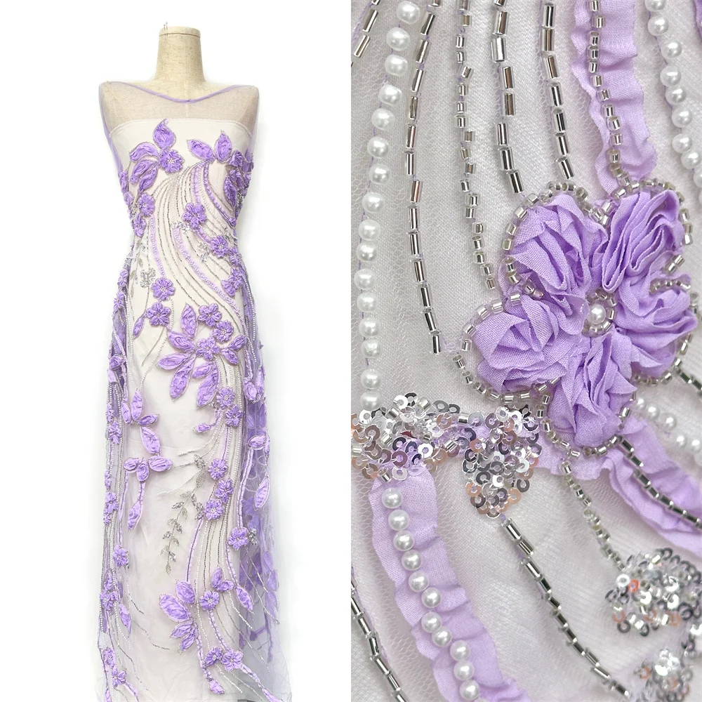 

Роскошная 3D кружевная ткань с блестками, высокое качество, французская африканская сетка с вышивкой бисером в нигерийском стиле для женского шитья