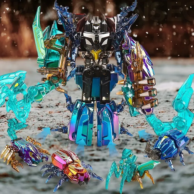 

10cm Transforming Toy for Boys Aged 3 - 12,4 IN 1 Insect Combination Robot Toys Children'S - Joint Movable Alloy Plastic Figure