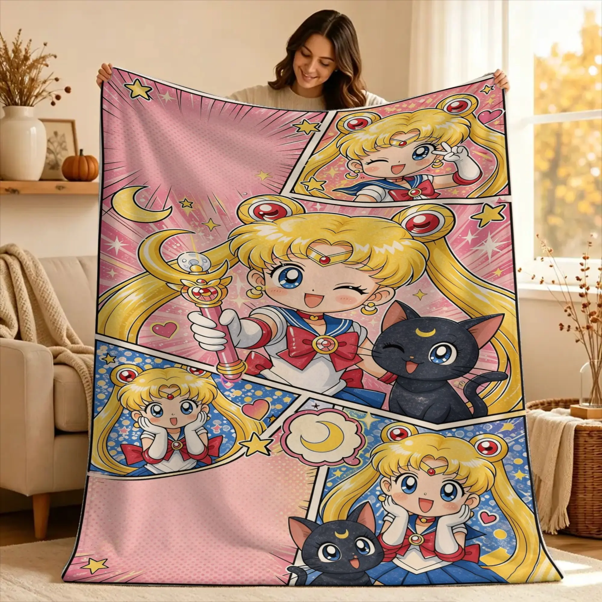 Super Warm Blanket Airplane Travel S-Sailor Moons Throw Blanket  Flannel Bedspread For Couch Chair Aesthetic Sofa Bed Cover