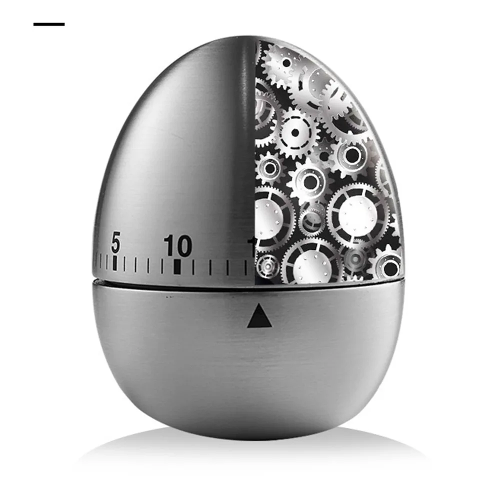 Stainless Steel Mechanical Kitchen Timer Silver Non Slip Base Egg Shaped Timer Rotating Dial Egg Shape Design
